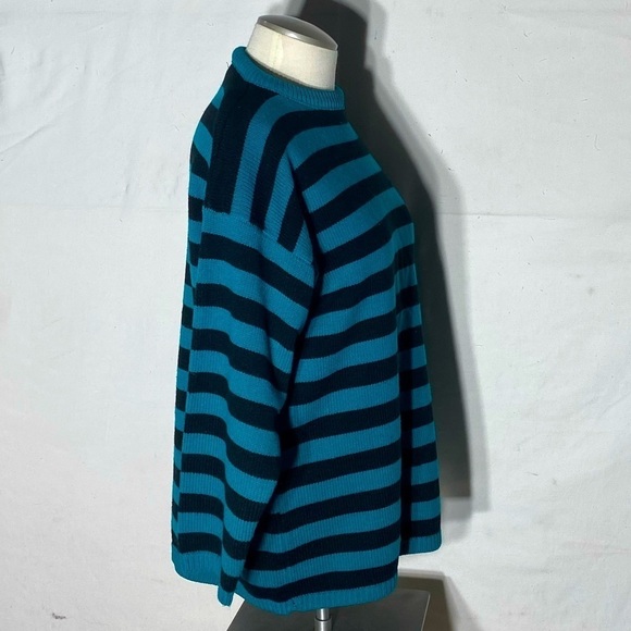 Vintage Graffiti Oversized Green Black Striped Crew Neck Knit Sweater S - Picture 5 of 13